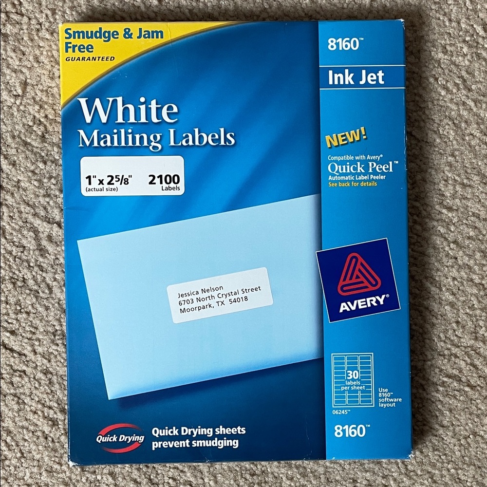 Avery Blue and White Inkjet Mailing Labels